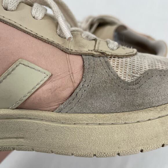 Veja V-10 Multico Nude Colorblock Sneakers Suede Leather Pink Blue Cream Size 8 - Picture 15 of 16